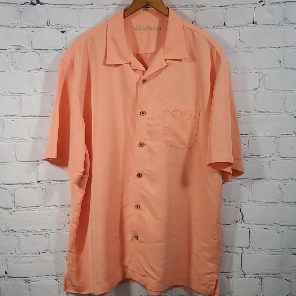 Caribbean Men's Button Up Shirt Size XL Salmon Peach Color